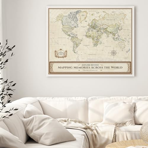 Image of DECORARTS - Colorful World Map Art Canvas Wall Art, Classic World Maps for Wall Decor, Hand-Stretched Giclee Print, Living Room Dining Office Home Decor, Ready to Hang, Handcrafted in USA, 30x24''