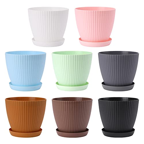 Whonline 8 Pack 6 Inch Flower Pots For Indoor Plants Colorful Plant Pots Outdoor Plastic Plant Planters With Drainage Hole For All House Plants Herbs Flowers And Seeding Nursery #TOP3