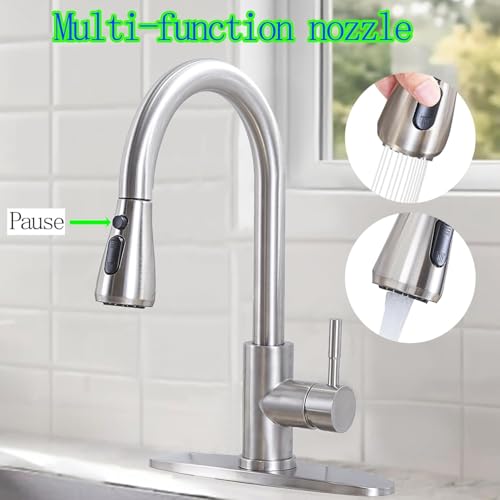 Hotis Home KYT010L-D Hotis Kitchen Faucet With Pull Down Spray, High Arc Commercial Brushed Nickel Kitchen Sink Faucets thumb #1