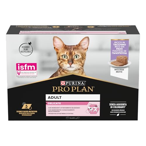 PURINA PRO PLAN Delicate Digestion, Cibo Umido per Gatti, 12 Lattine da 85g