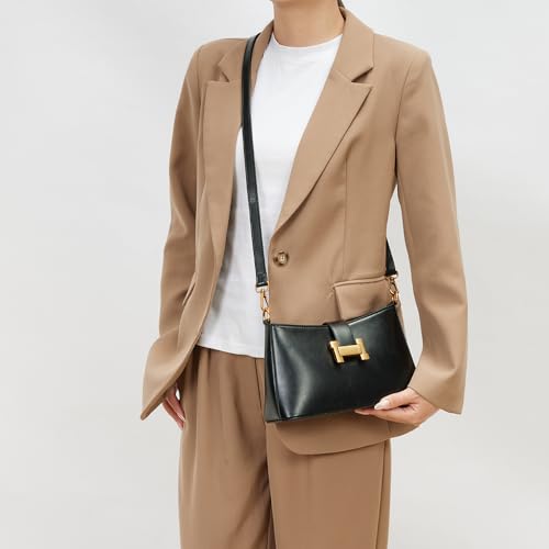 Image of Soft Leather Hobo Handbags for Women Small Underarm Shoulder Bag Ladies Crossbody Purse Small Cresent Bags (Black)