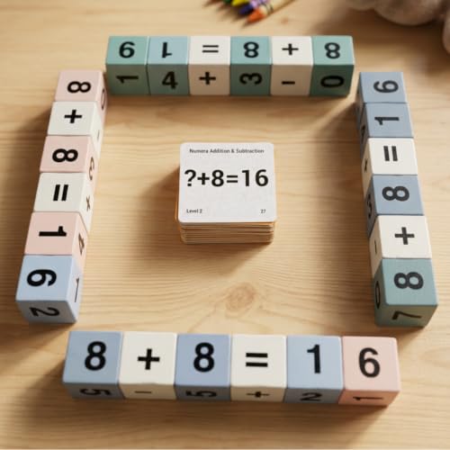 Image of Addition & Subtraction Learning Kit | Wooden Math Blocks Game | Educational Toys for Kids 4-8 Years | Cognitive Development | Screen-Free Learning