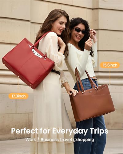 Image of LOVEVOOK Laptop Bag for Women 17.3 Inch Tote Bags Waterproof Leather Briefcase Computer Women Business Office Work Bag,Christmas Red