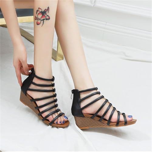 Women's Wedge Sandals Back Zipper Open Toe Sandals Beach Party Dress Shoes2