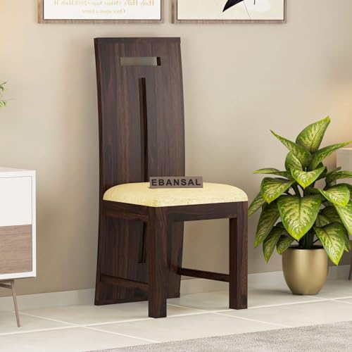 Image of T-Poster Wooden Dining Chairs Set of 2 for Kitchen & Dining Room, Chairs with Cushion, Two Seats, Solid Sheesham Wood, Walnut Finish