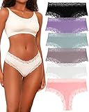 FINETOO Womens Cotton Underwear Sexy Lace Hipster Panties Soft Breathable Cotton Brazilian Bikini Ladies 6 Pack(6AS)