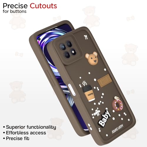 Image of Outlouders Back Cover for Realme Narzo 50 4G / Realme 8i 4G | 3D Cartoon Bear Cute Fun Silicone Full Body Protection Bumper Case (Brown)