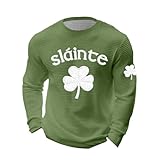 T-shirt pour homme Saint Patrick avec imprimé trèfle gaufré et manches longues Vert Irland...