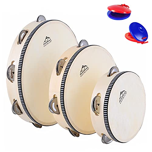 Eastrock Tambourine For Adults Wooden Tambourine 3 Packs Metal Jingles Single Row Percussion Instrument Hand Tambourine For Kids Ktv Party #TOP10