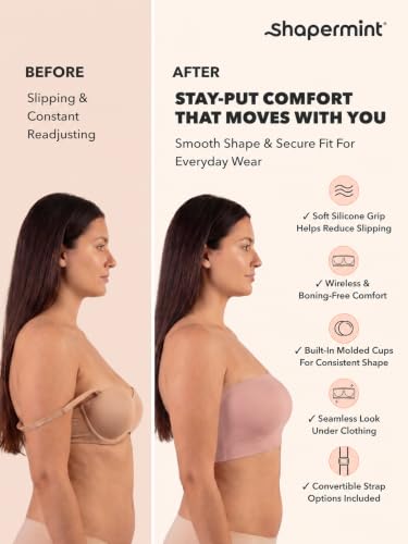 Image of SHAPERMINT Strapless Bra, No-Slip Wireless Bandeau with Sewn-in Cups