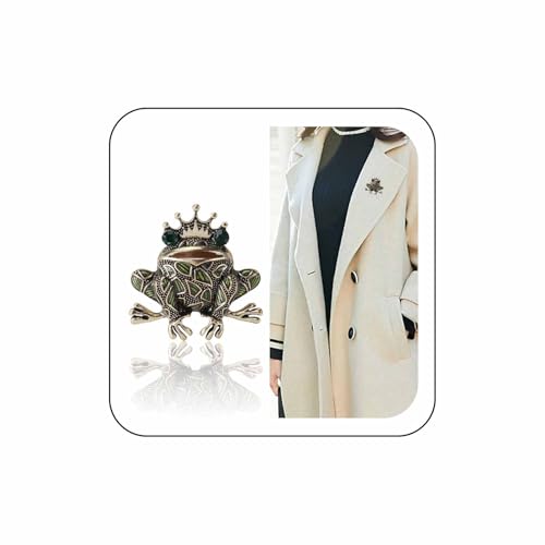 Image of Frog Enamel Pin Vintage Green Crystal Rhinestone Frog Brooch Animal Corsage Bouquet Lapel Pin Badge Jewelry for Women Men