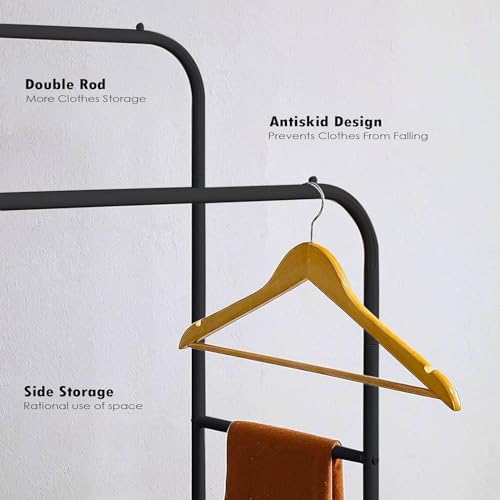Image of Single Pole Coat Hanger /Cloth Stand /Garment Stand with Bottom Shelves - Metal Garment Rack for Organized Storage 8 Hook (Multi) (Black)