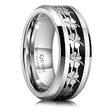 King Will Men's Gunmetal Tungsten Wedding Band 8mm Black Plated Four Leaf Clover Inlay Polished Beveled Edge Lucky Rings For Men Comfort Fit Comfort Fit Size 10