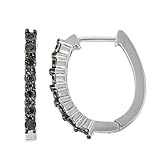 Hdiamonds Sterling Silver Black Diamond Illusion Plate Hoop Earrings