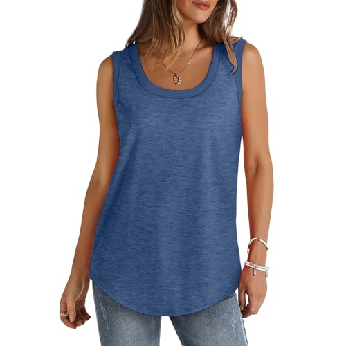 Women's Tank Tops Loose Fit Cotton Solid Color Gym Vest Tops Casual Sleeveless Round Neck Longline Cami Lightweight Soft Sports Vests Summer for Ladies and Girls