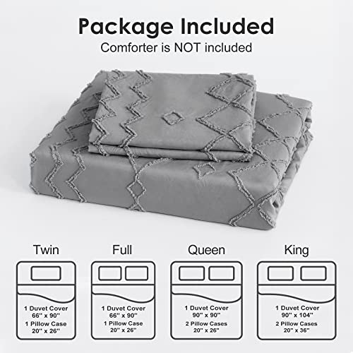 Image of WARMDERN Boho Duvet Cover Set 3 Piece Grey Full Duvet Cover Set Washed Microfiber Tufted Bedding Set with Zipper Closure Stripes Duvet Cover and 2 Pillowcases(Full,Grey)