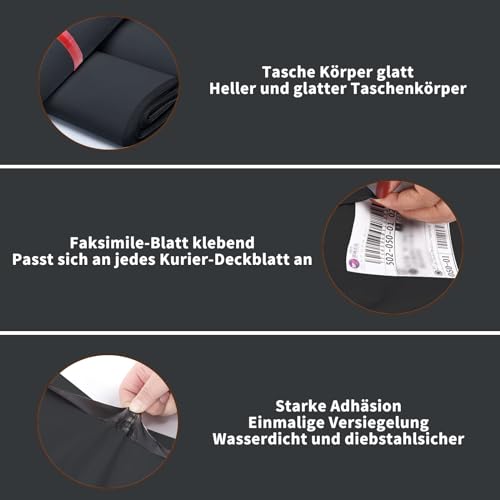 100 Stück 381x483mm 14.5’’ x 19’’ Schwarz Versandbeutel Plastik Versandtaschen, Professionelle Versandtaschen aus Plastik mit blickdichtem Selbstklebeverschluss