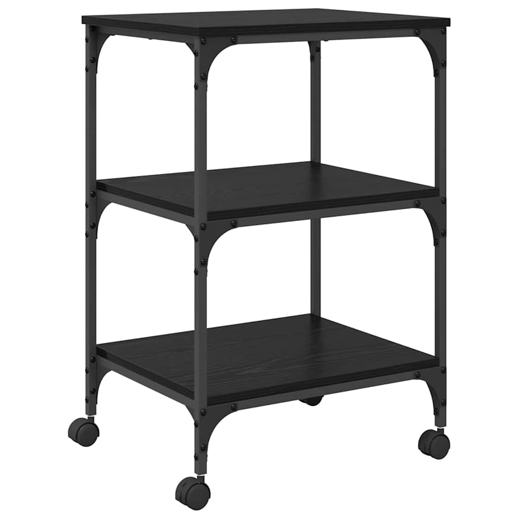 Druckerständer mit 3 Ablagen, Rollwagen für Drucker aus Holzwerkstoff, 50 x 41 x 75 cm, Schwarz Eichen-Optik für Home-Office