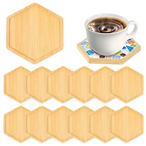 12 Stück Bambus Holzuntersetzer 10 cm, Untersetzer für Getränke, Pflanzen & Kerzen, Leere Bodenschalen Holztabletts für DIY Basteln Mosaikdesign Kunsthandwerk & Wohnraumdeko