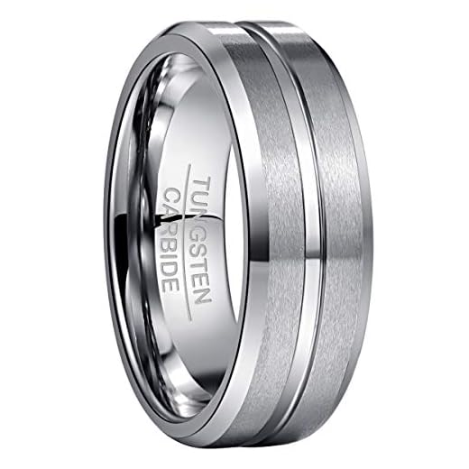 NUNCAD Herr 8 mm volframkarbid ring med polerade spår matt finish fasad kant bröllop band storlek J½-Z +5 e tungsten, O 1/2, colore: SILVER, cod. 167-7.5