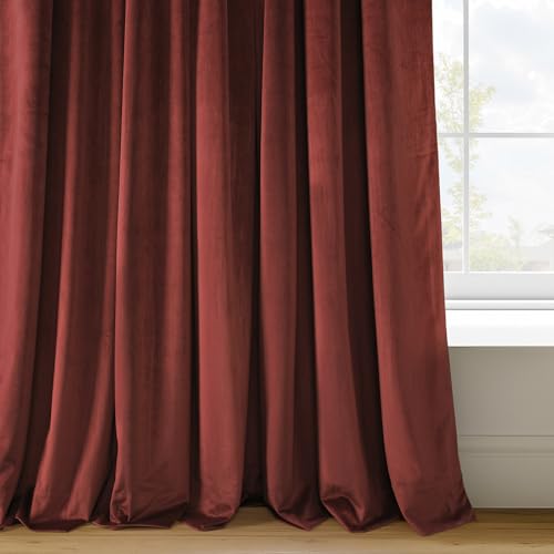 HPD Half Price Drapes Signature Blackout Velvet Curtains 96 Inch Long (1 Panel) 4-Pass Hotel Blackout Lined Window Curtains Thermal Blackout Curtains for Bedroom, Living Room, 50W x 96L, Crimson Rust
