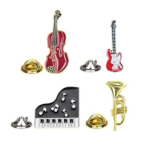 Image of 4 PCS Cute Enamel Badges Set - Piano Guitar Brooch Pins For Teachers, Jackets, Backpack, Shirt, Lapel Button Pins