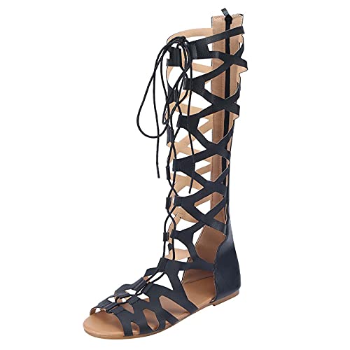 NUSGEAR 2021 Sandalias Mujer Verano sandalias planas Gladiador Sandalias Playa Rodilla Botas Altas...
