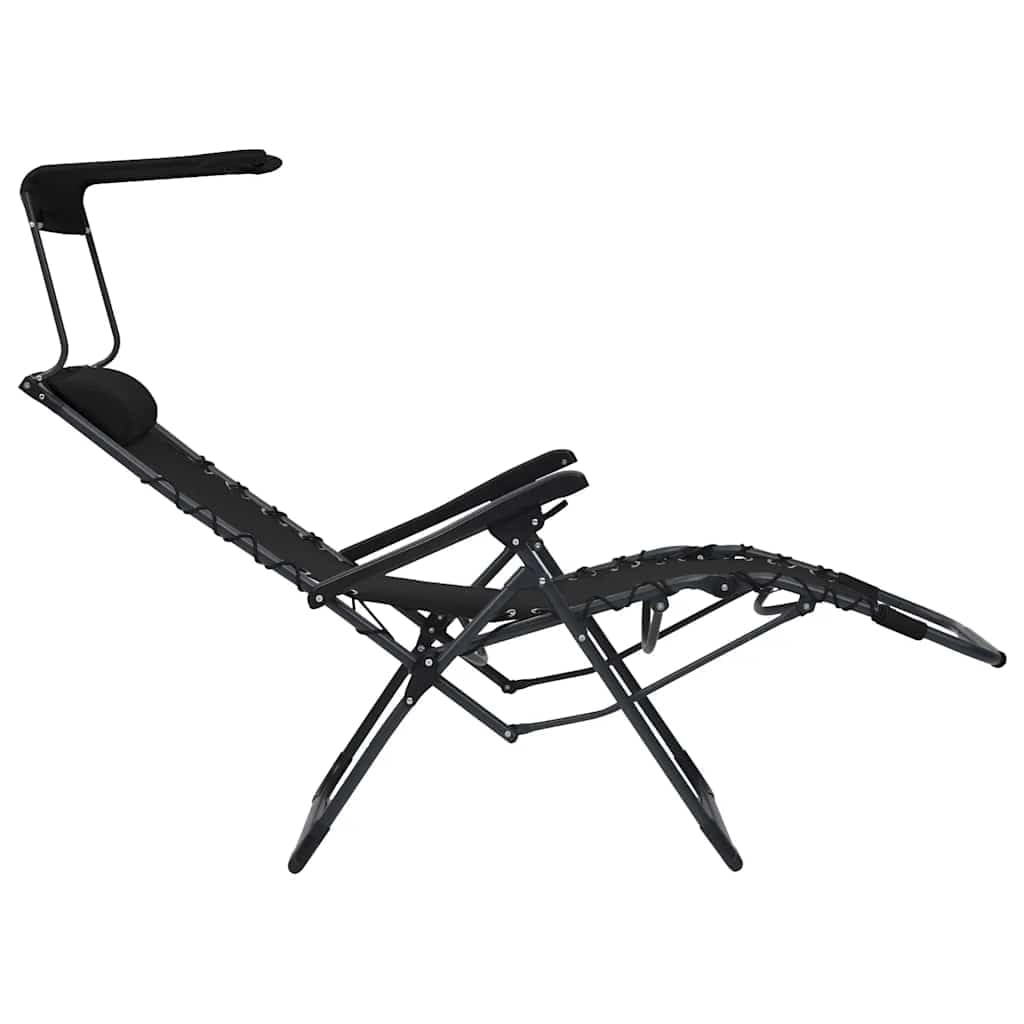 Verstellbarer Klappbarer Textilene Gartenliege Schwarz mit Sonnendach, Lounge Liegestuhl für Terrasse Balkon Garten Pool Strand Camping Wellness, wetterfest und leicht