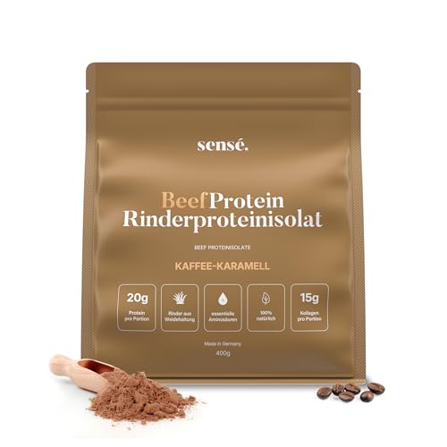 Sensé. Rinderprotein Pulver Kaffee 400g -100% natürlich | 20g Protein | Instant-Kaffee & Flohsamenschalen | Bioaktiv | Kollagen 1 2+3 | Knochenbrühe vom Weiderind | Bone Broth | Made in Germany