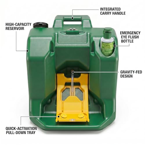 Image of 16 Gallon Portable Eyewash Station, ANSI Z358.1 Compliant Gravity Fed Emergency Eye Wash, Wall Mountable ABS Equipment with Handle for Industrial Chemical Worksites & Manufacturing