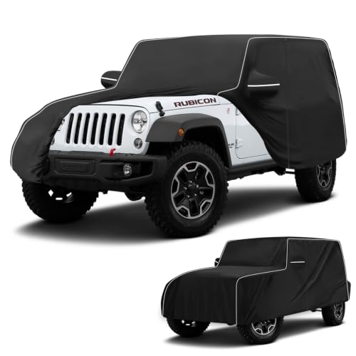 Image of 600D Waterproof car Cover Compatible with 2007-2025 Jeep Wrangler JK JL 4-Door, Outdoor Waterproof All-Weather car Cover, Sun Protection, Frost Protection, Snow Protection, with Door Zipper