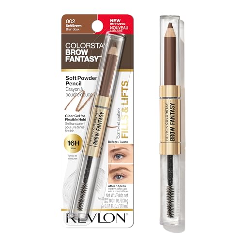 Revlon ColorStay Brow Fantasy, All In One Eyebrow Powder Pencil with Shaping Clear Gel, Gel Infused with Panthenol, Smudge-proof, 16HR Visibly Full Brows, 002 Soft Brown