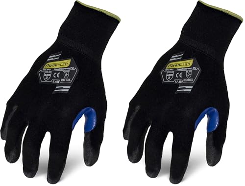 Ironclad KKC1PU-04-L Knit A1 Polyurethane Touchscreen Cut Resistant Gloves, Large, Black (Pack of 2)