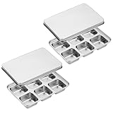 Hexaluxe 2Pcs Ice Cube Tray, Stainless Steel Ice Cube Trays for Freezer, Reusable 6 Square Ice Mould for Cocktail Whiskey (2)