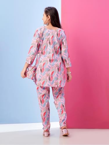 Image of Aarika Girls Casual Wear Beige Colour Leaf Print Polyester Co-ord Set