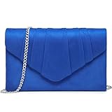 Dasein Womens Evening Bag Velvety Pleated Envelope Clutch Handbag Wedding Party Bridal Purse (Blue)