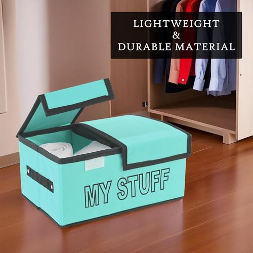 Image of Kuber Industries Pack of 12 Foldable Storage Organiser | (Large) Storage Box with Double Lid | Cloth Organizer for Wardrobe | Cupboard Drawer Organizer | My Stuff | Reliance Green