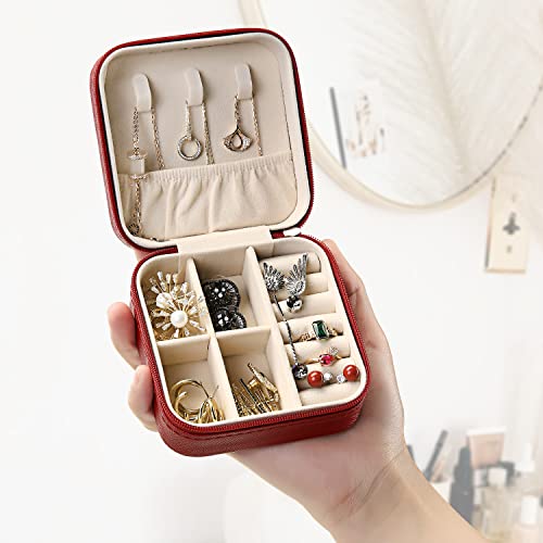 Image of TRODANCE Mini Jewelry Case, Small Travel Jewelry Organizer, Portable Jewelry Box Mini Storage Organizer Display Box For Rings Earrings Necklaces (Red-4pcs)