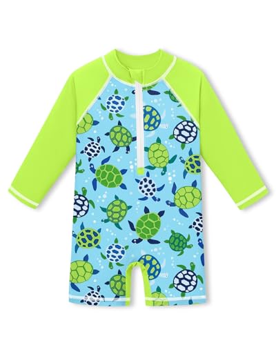 Image of BesserBay Baby Boy Swimsuit UPF 50+ Zip Front Long Sleeve Snaps Bottom One Piece Rash Guard 0-36 Months