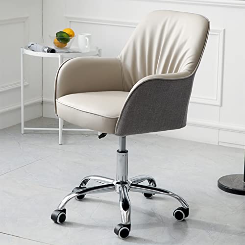 SYCARPET Cómoda Silla de Oficina de Cuero PU + Silla de Trabajo de Lino con sillón, Silla ergonómica para computadora, Asiento Grueso, Silla giratoria de Aprendizaje para el hogar