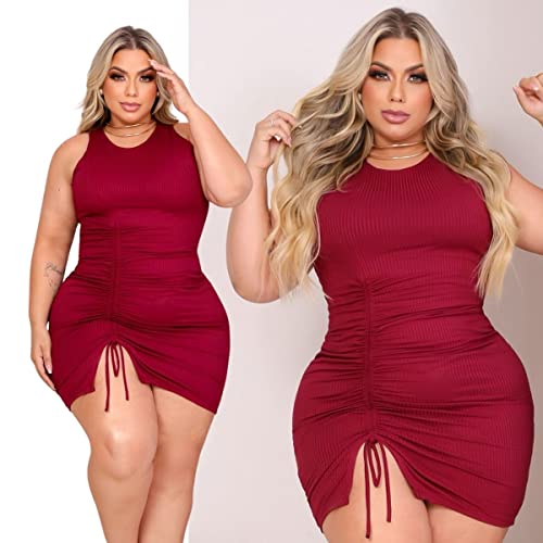 Vestido Plus Size Curto Tubinho Franzido Alcinha Moda Gringa (G2 (46-48))