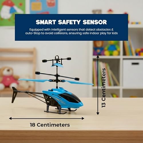 Image of Remote Control Helicopter Flying RC Aircraft | Easy-to-Fly Rechargeable Helicopter Toy for Kids | Indoor & Outdoor Use | Induction Flight | Stable Control | Blue Black