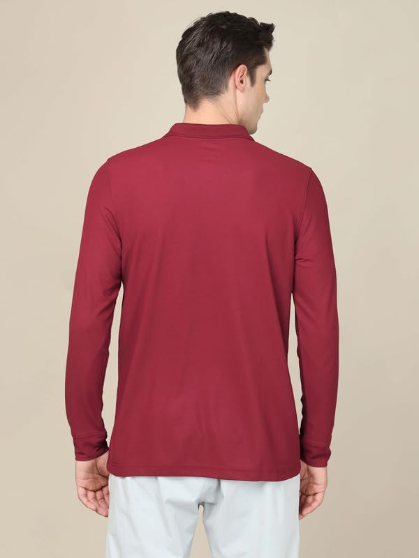 Image of TECHNOSPORT Mens Slim Fit Polyester Active Wear Collar Polo T-Shirt with Long Sleeves for Workout, Sports