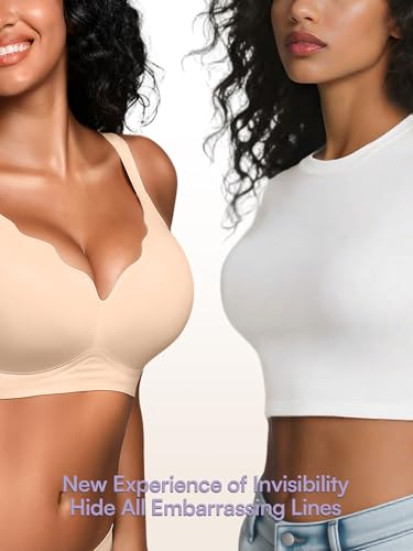 Cuteio Wireless Jelly Bras for Women No Underwire with Support - Seamless Wirefree Bralettes Everyday Full Coverage Comfort Tshirt Padded Bra Nude L