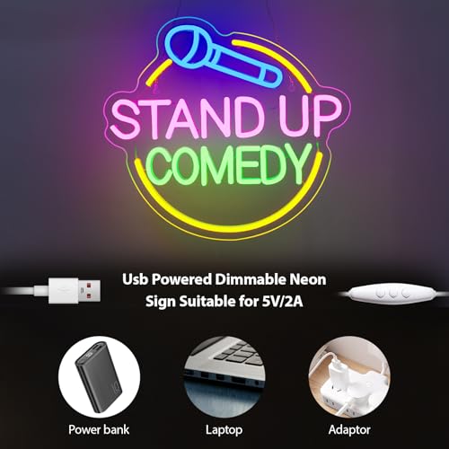 Image of Stand Up Comedy Neon Sign Led Colorful Neon Light for Wall Decor Usb Talk Show Light Up Signs for Live Funny Stand Up Show Beer Bar Man Cave Decorations