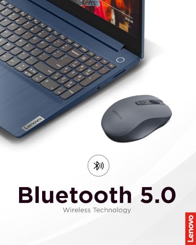 Lenovo WL310 Bluetooth Silent Mouse, Ergonomic, Adjustable DPI, Silent Clicks, Bluetooth 5.0, Portable for Windows, Mac, and Chromebook, Grey - image 3
