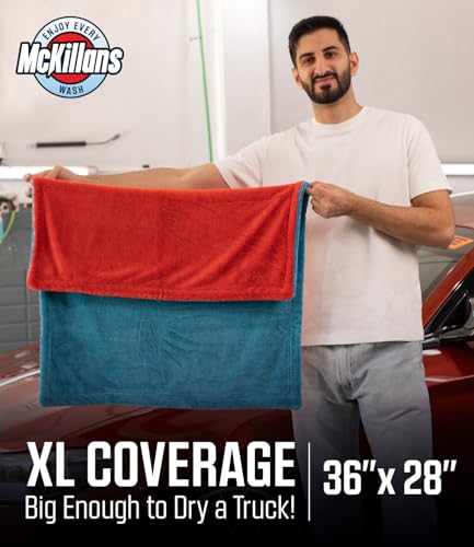 Image of McKillans Extra Large Dual-Color Car Drying Towel XL - Edgeless & Ultra Soft & Absorbent - 36 inch x 28 inch - 1200 GSM Twisted Loop Microfiber Towel for Cars - Drying Towel Car Detailing - Car Wash Towels