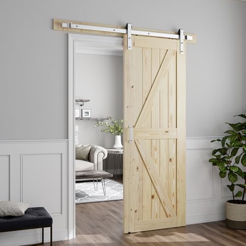 Image of SMARTSTANDARD 26in x 84in Sliding Barn Door with Brushed Nickel Hardware