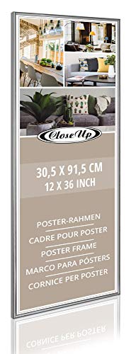 Close Up Posterrahmen | Silber/Silver | Bilderrahmen | Frame | für langformatige Poster, Kunstdrucke, Plakate… | bruchsichere PVC Scheibe | 30,5 x 91,5 cm / 12x36