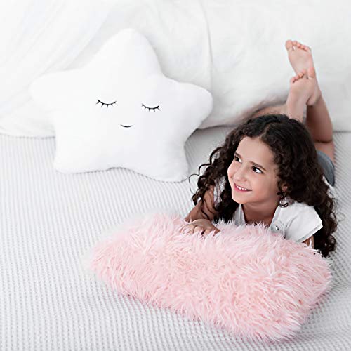 Perfectto Design PPS-4473 Set Of 2 Decorative Pillows, Toddler Room. Star Fluffy White Embroidered And Furry Pink Faux Fur Soft And Plush Girls Pillows – Throw Pillows thumb #3